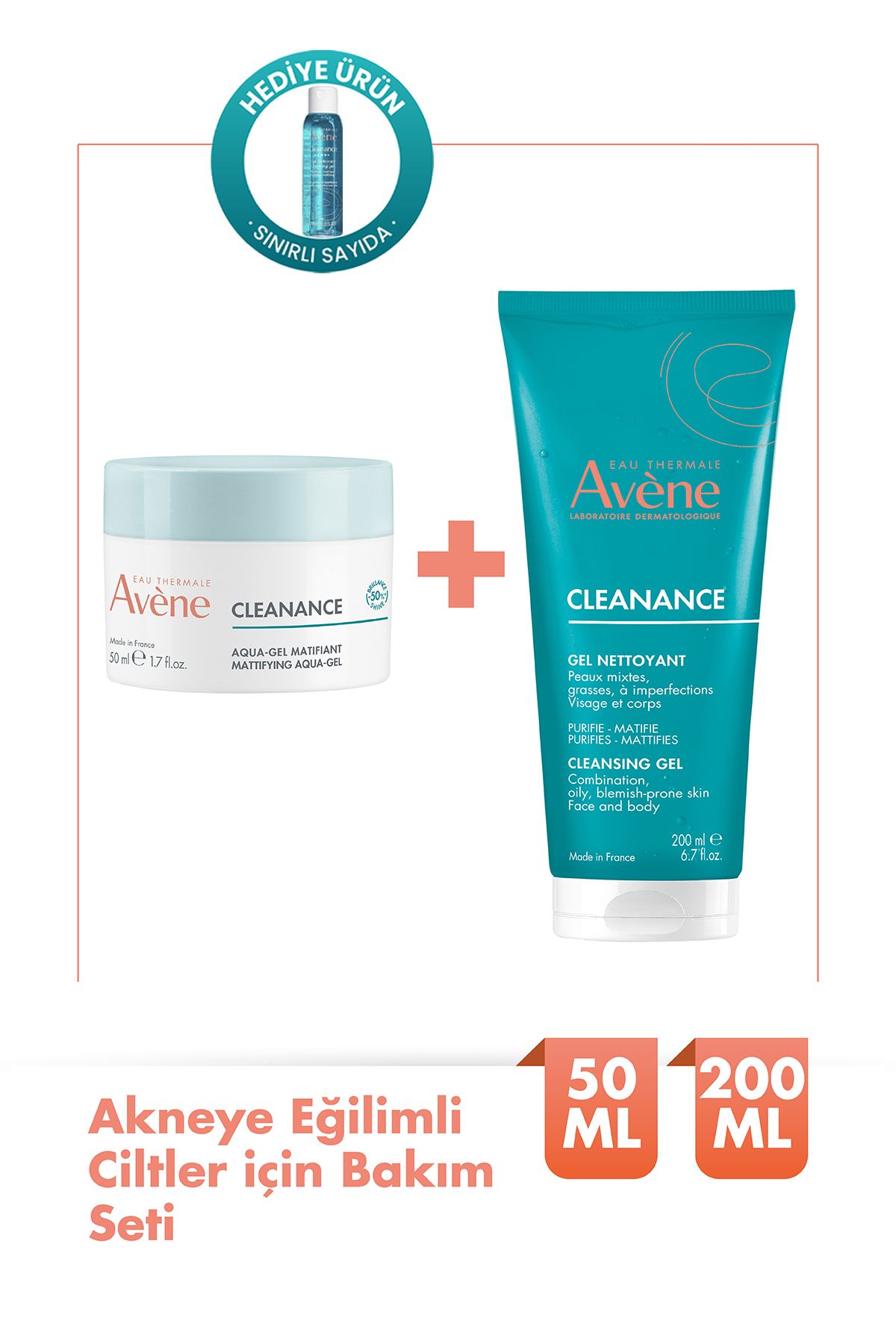 Avene Cleanance Aqua Gel 50ml + Matlaştırıcı Temizleme Jeli 200ml Seti