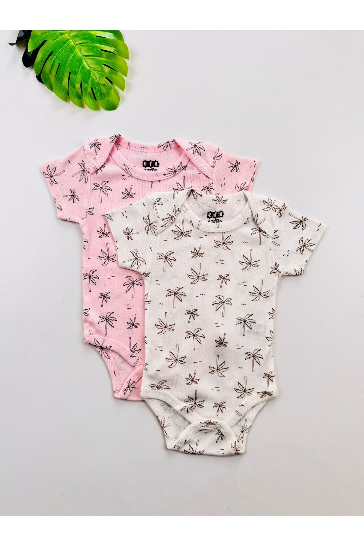 EFU BABY 2'li Palmiye Desenli Pamuklu Jakarlı Bebek Atlet Body