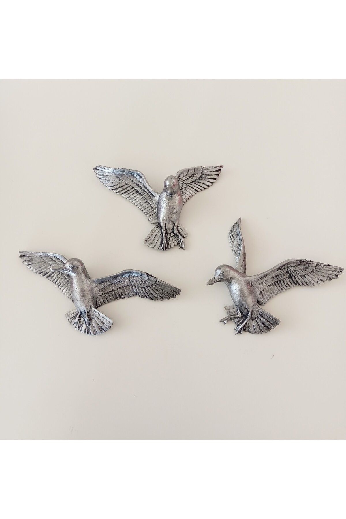 FOUR EF AKSESUAR FOUR EF Dekoratif Polyester Üçlü Kuşlar Gümüş