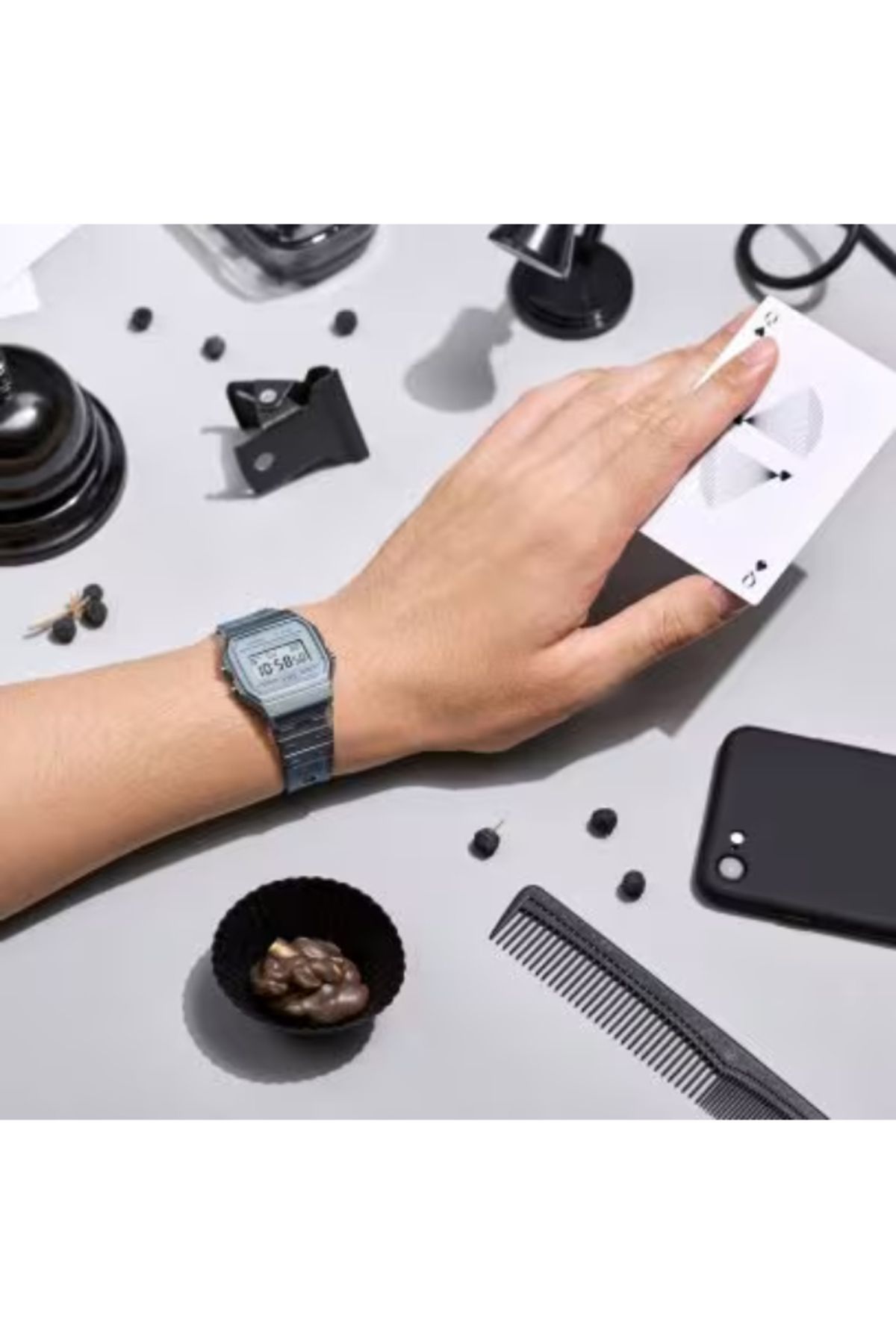 Casio-ساعة كاسيو الرقمية للجنسين بمينا رمادي - F-91WS-8DF 3