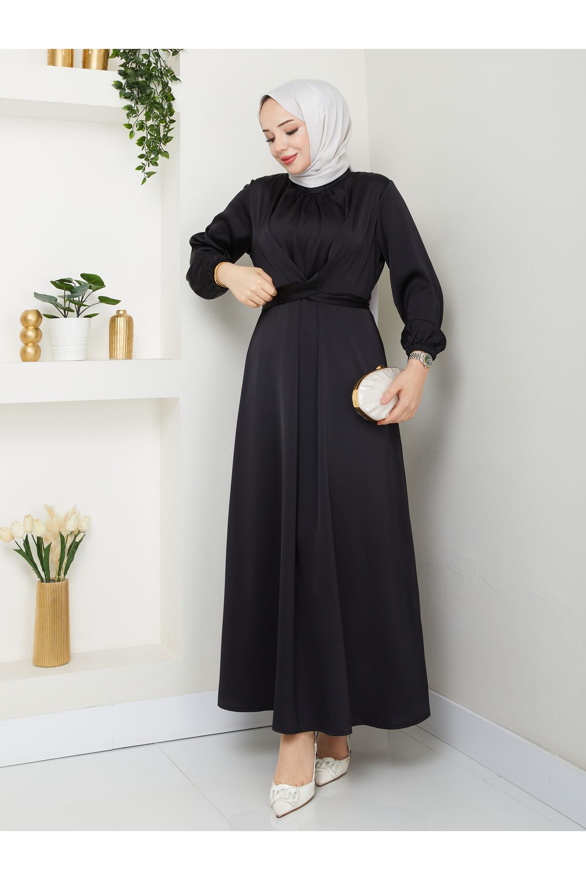 BARG FASHION Kadın Tesettür Saten Elbise