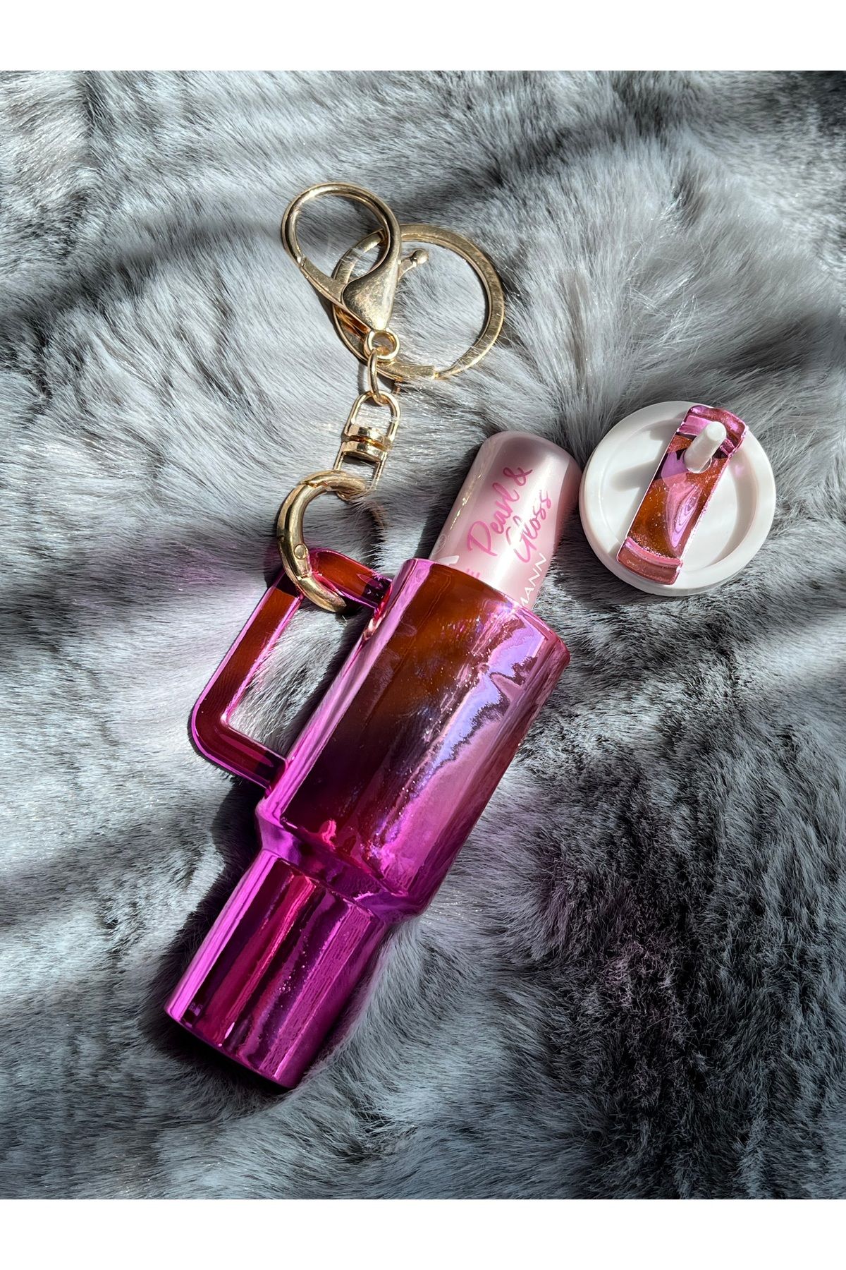 ZephiaStore Pembe Termos Tasarımlı Lip Balm Kutusu Anahtarlık Aksesuar