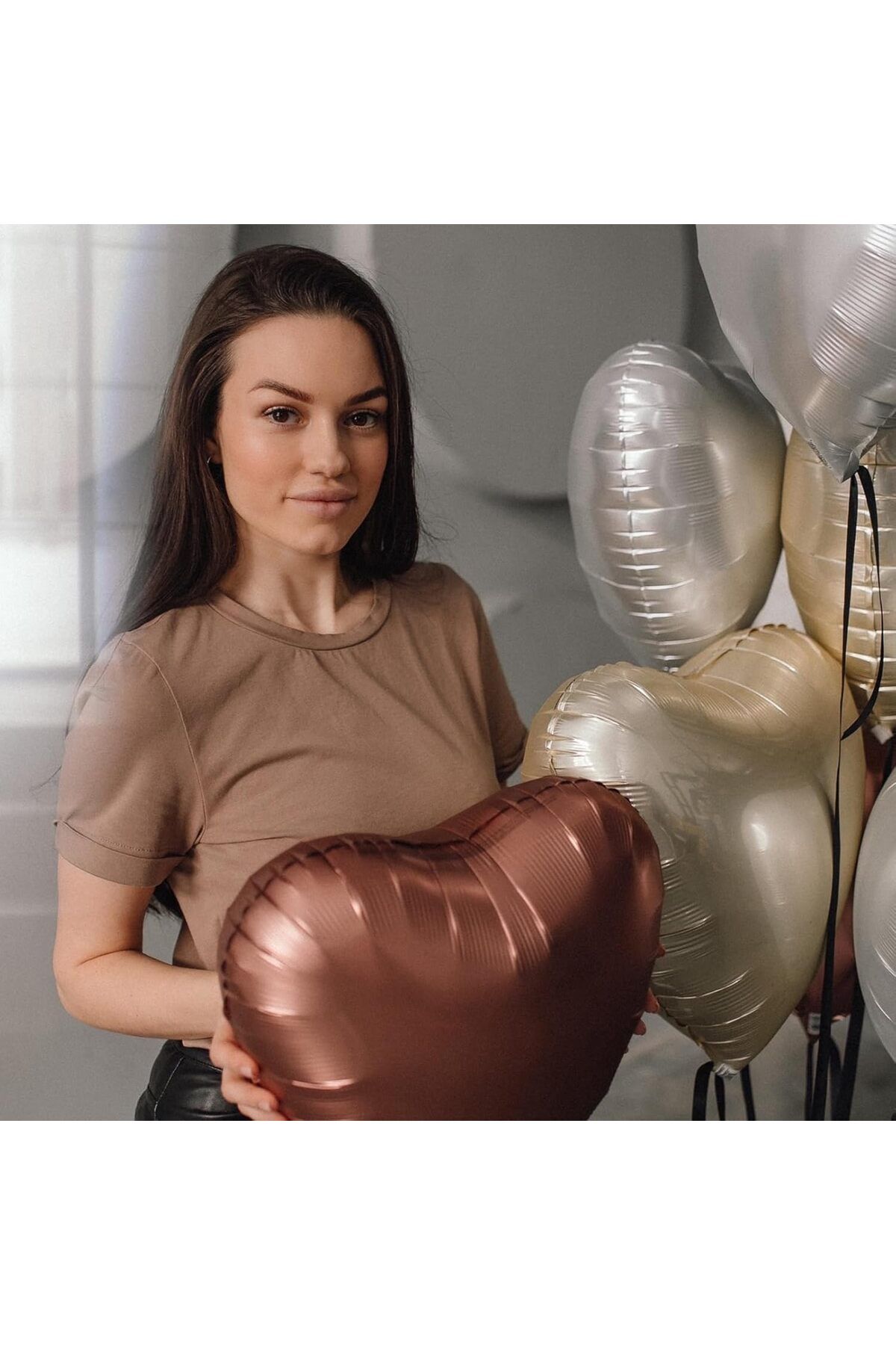 Partinity Çikolata Retro Kalp Saten Folyo Balon – 18 İnç Parti & Doğum Günü Dekoru