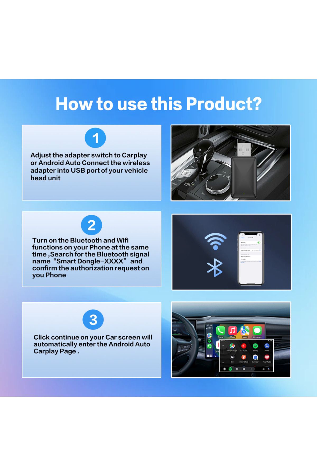LUVLU-Carplay wireless adapter compatible with Iphone IOS 10+ and Android 11+, Wifi 6, BT 5.4, Plug&Play 7