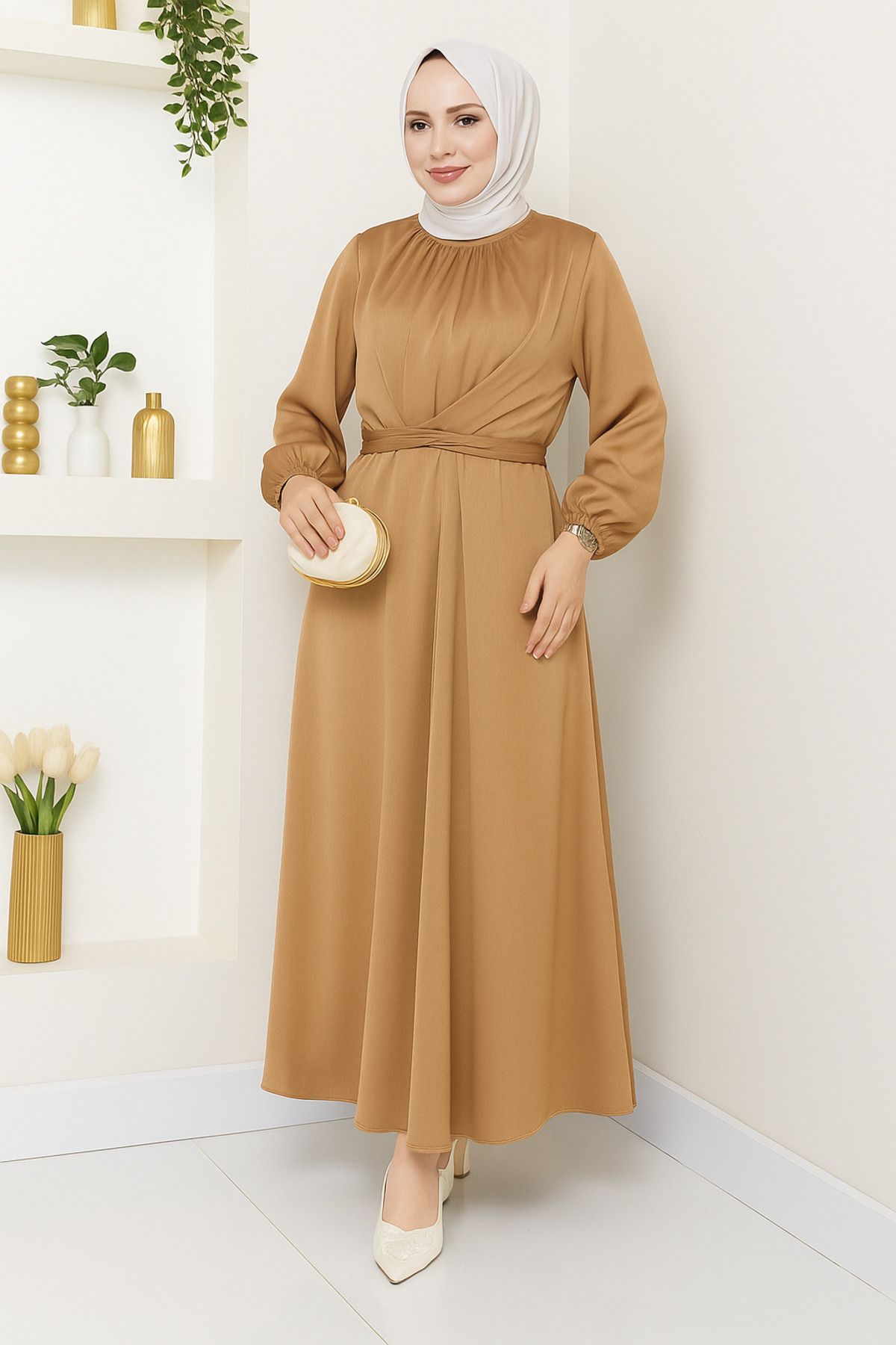 BARG FASHION Kadın Tesettür Saten Elbise
