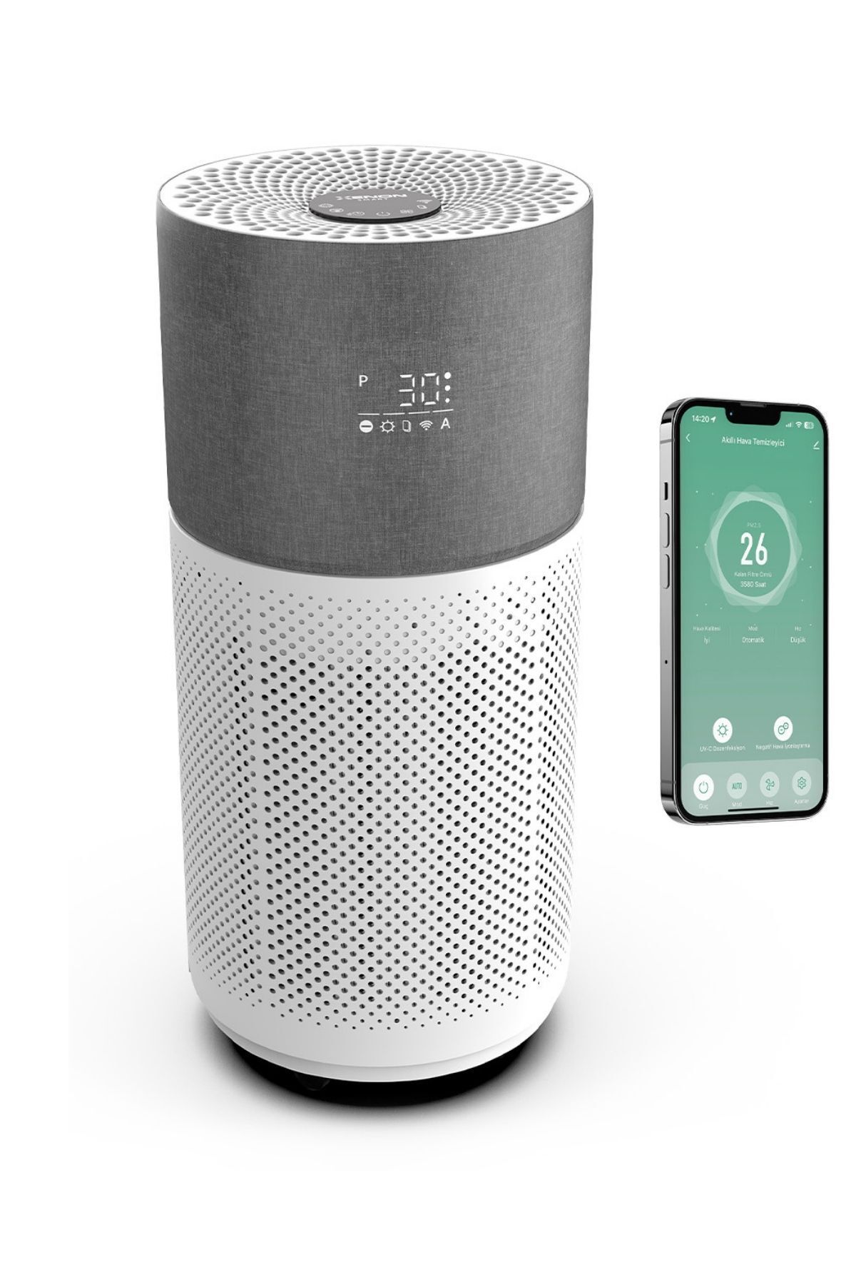 Xenon Smart Akıllı Hava Temizleyici 70 M2 Wi-fi Mobil App Air Purifier Cadr 550m³ Karbon Hepa Filtre X7420 Gri