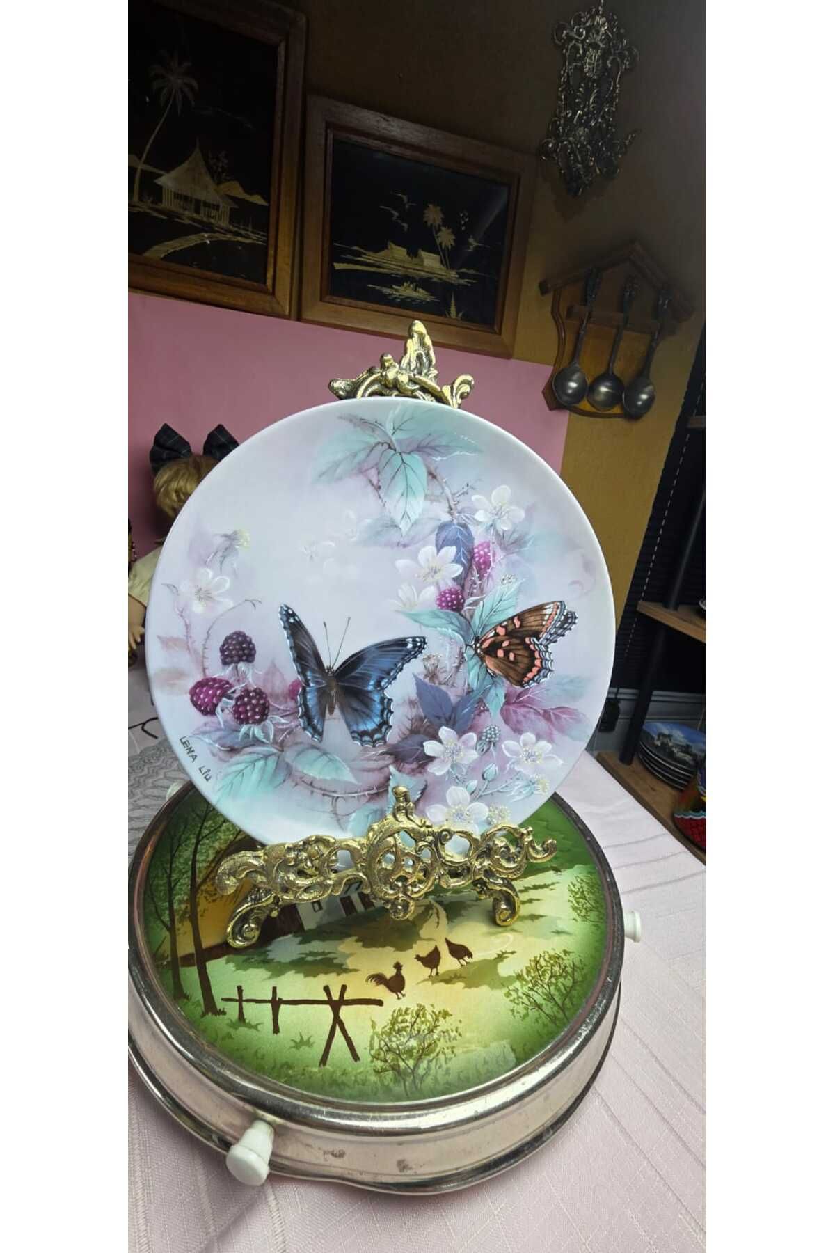 SELTMANN Fine China Porselen Lena Liu İmzalı Kelebek Desenli Duvar Tabagı Serisi No 3 23 cm