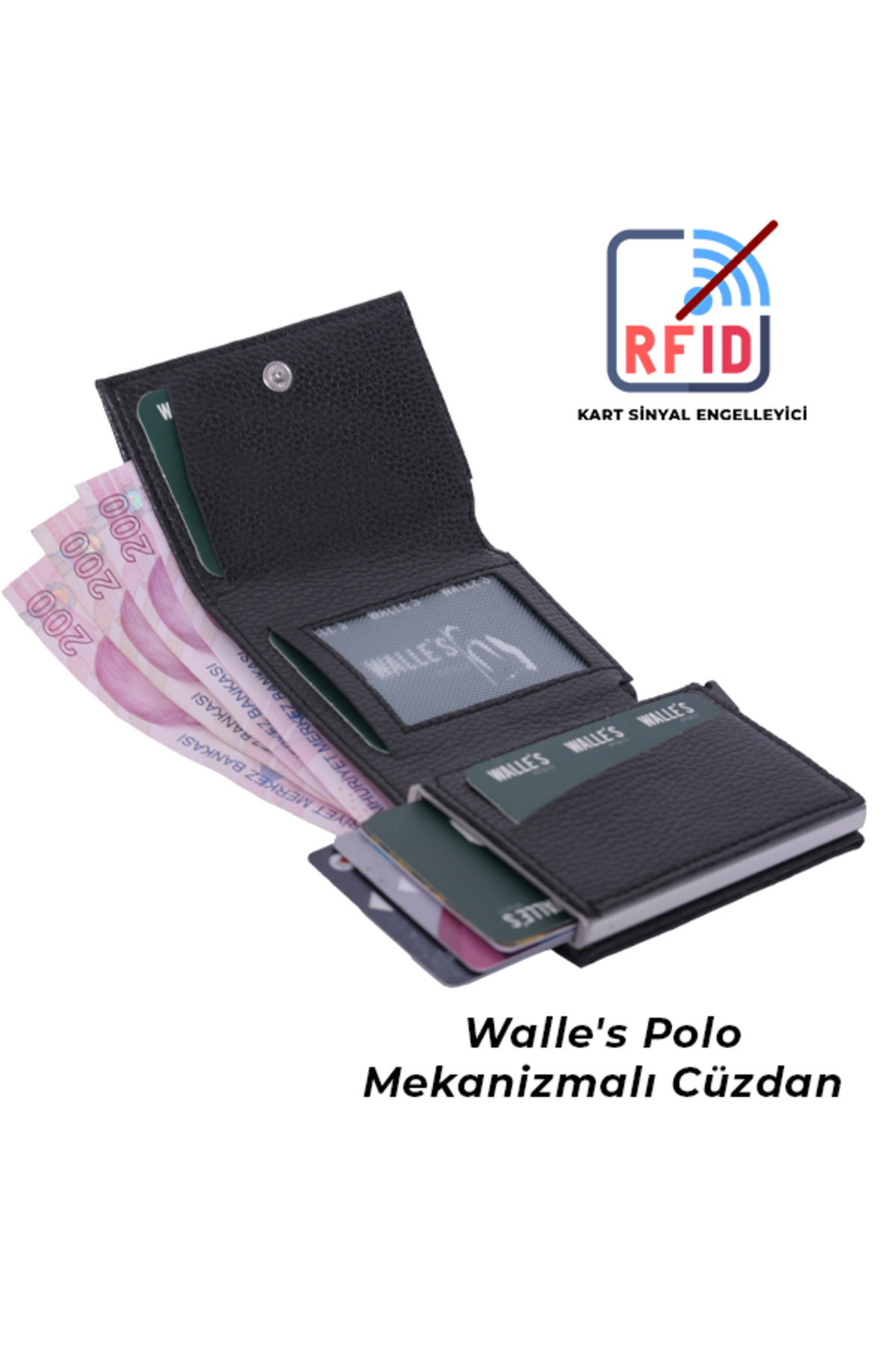 Walle's Polo-محفظة جلدية داكنة للجنسين مع آلية أوتوماتيكية لحماية Rfid وقفل سريع وحامل بطاقات 2