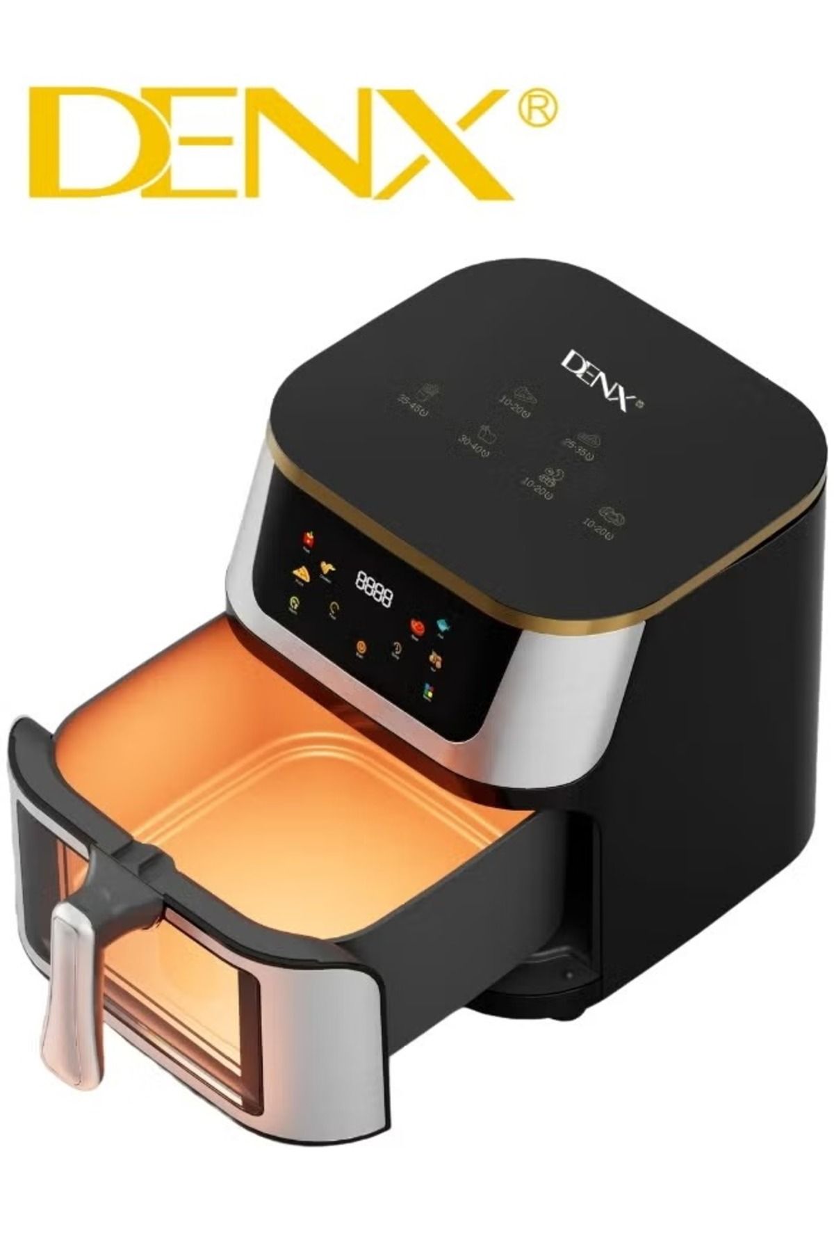 Denx-DX3409 مقلاة هوائية ذكية متعددة الوظائف، سعة 8 لتر، شاشة لمس ملونة، قوة 1800 واط 6