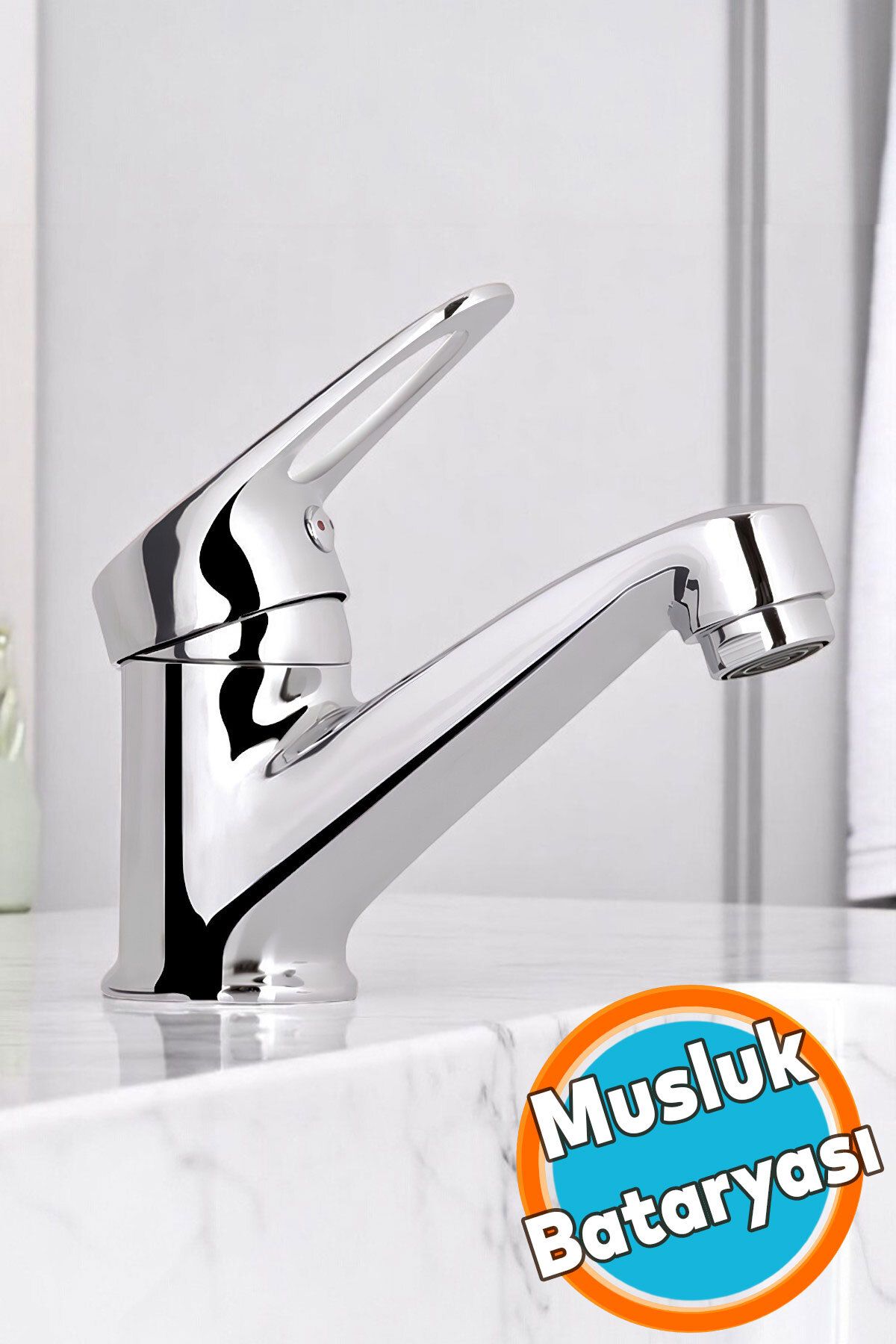 NZB Mix Batarya Krom Lavabo Banyo Mutfak Musluğu Musluk Mermer Tezgah Üstü Çift Su Giriş Evye
