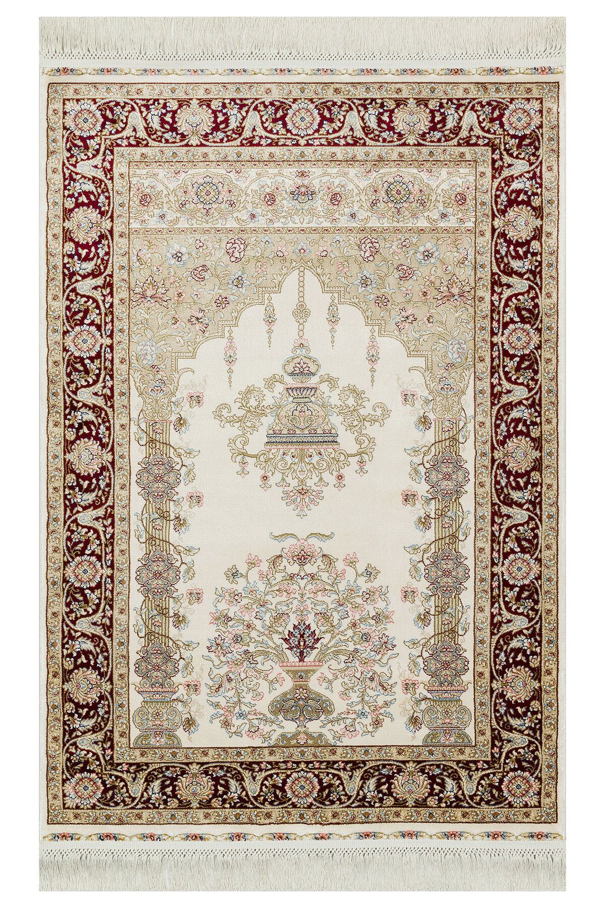 DOGANLAR ANTIQ OTTOMAN 01 CREAM RED Klasik Desenli Yüksek Kalite Sık Dokuma Seccade