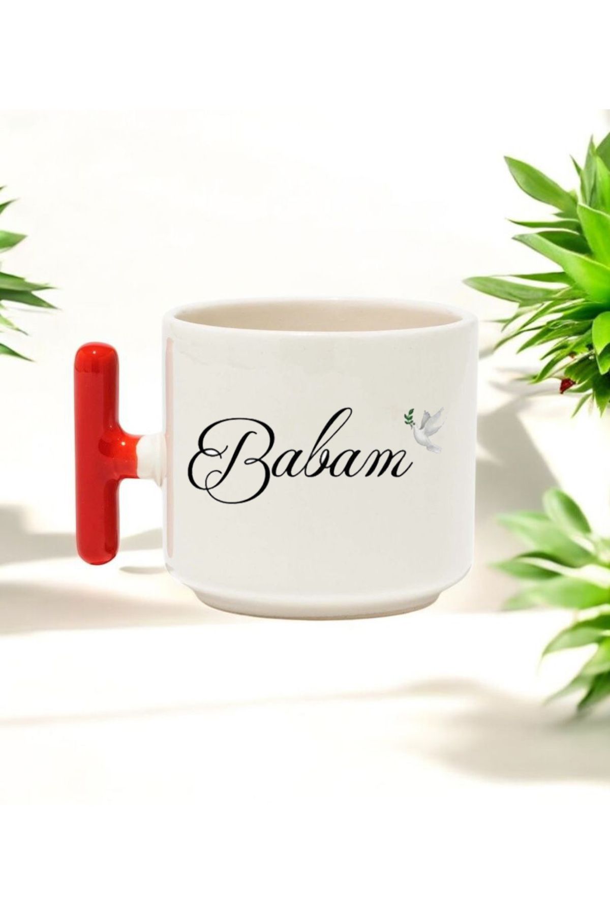 BB TRADE Babam Tasarımlı Kırmızı T Kulplu Seramik Baskılı Kupa Bardak 250 ML