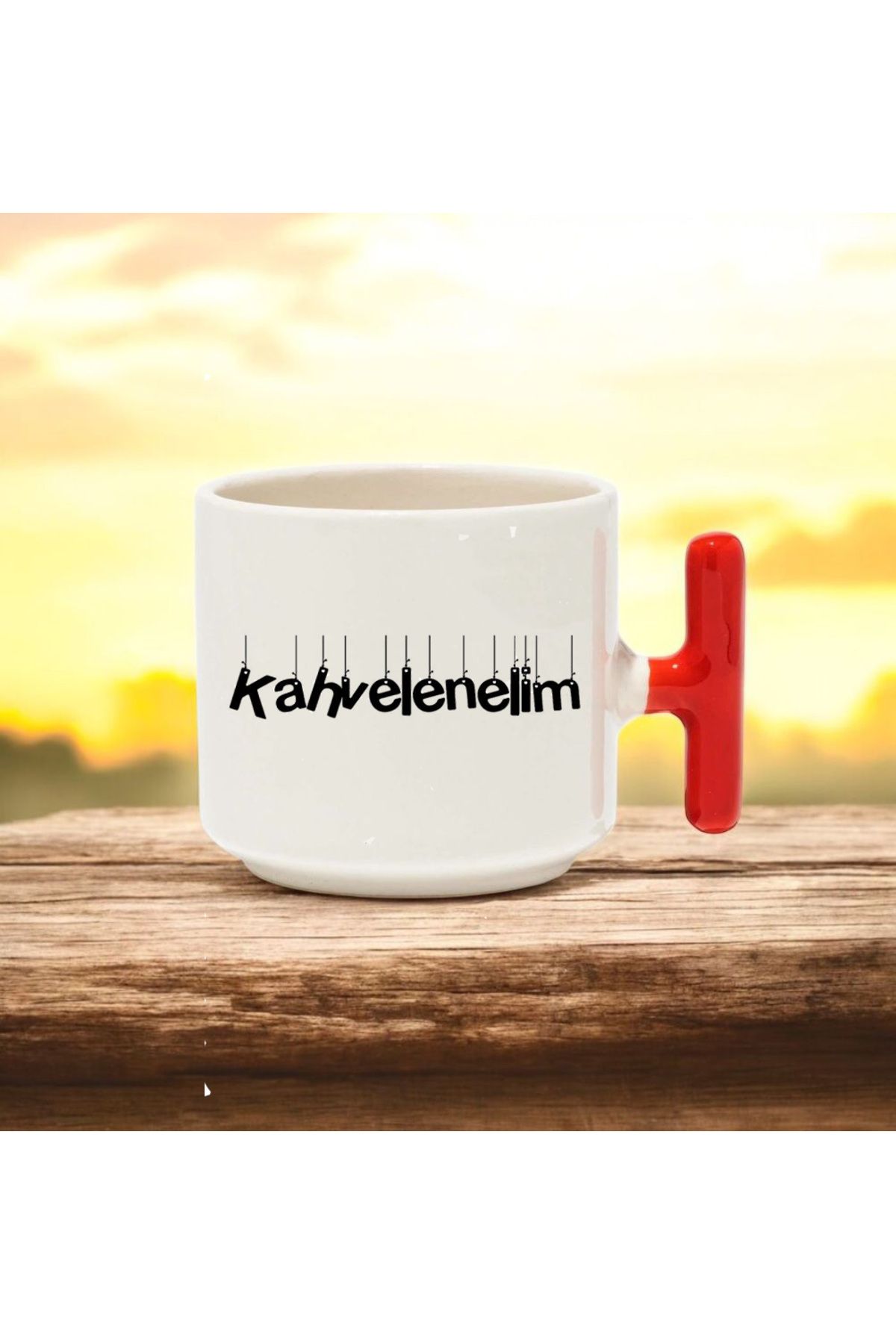 BB TRADE Kahvelenelim Tasarımlı Kırmızı T Kulplu Seramik Baskılı Kupa Bardak 250 ML