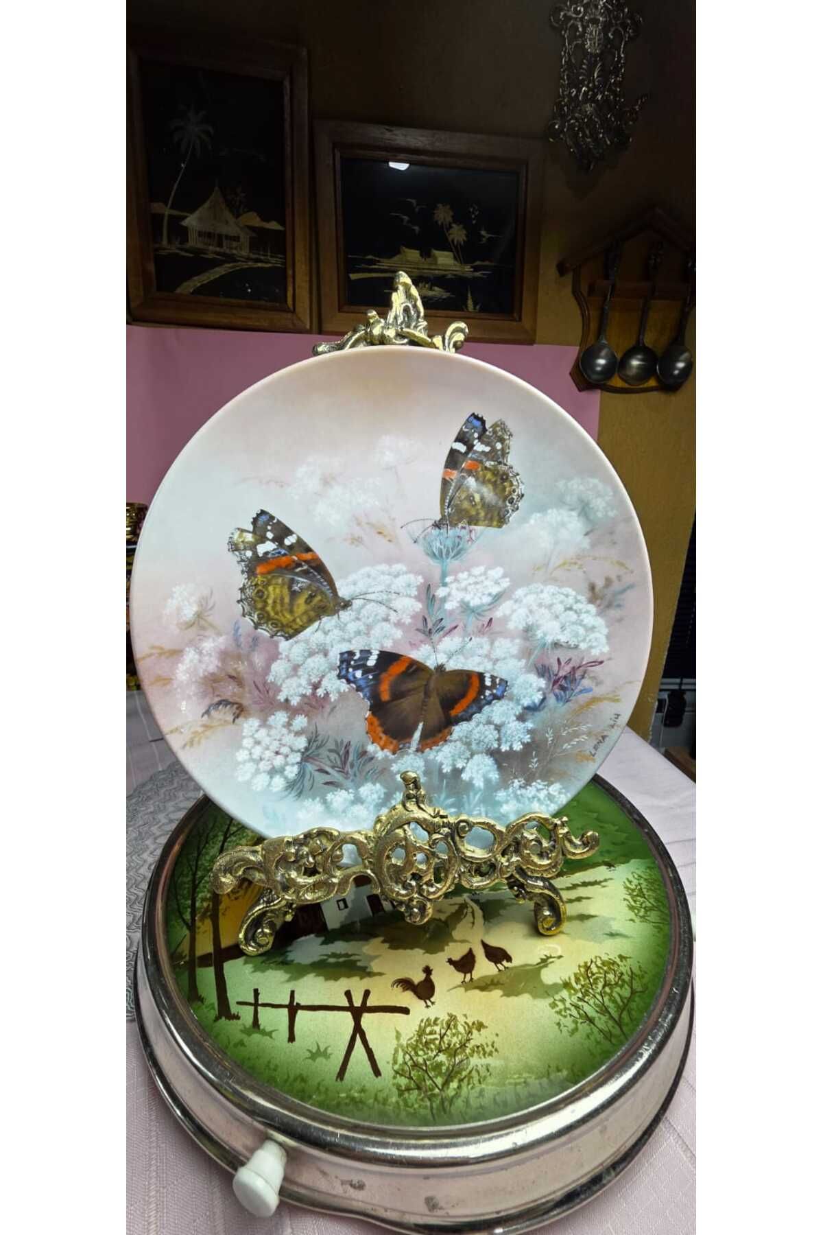 SELTMANN Fine China Porselen Lena Liu İmzalı Kelebek Desenli Duvar Tabagı Serisi No5 23 cm