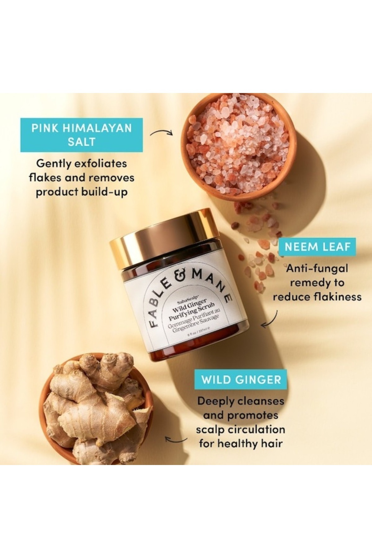 FABLE & MANE-SahaScalp Wild Ginger Purifying Scrub 237ml Detox Scalp, Remove Buildup, Soothe Flakes 5