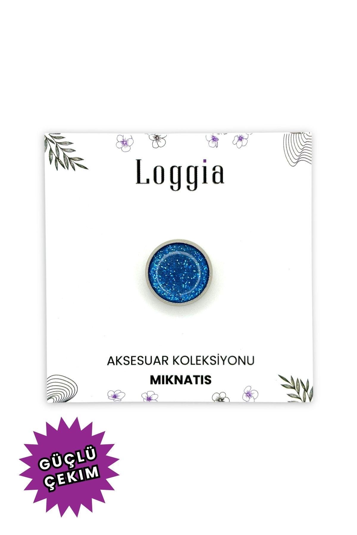 Loggia Eşarp Ve Şal Mıknatısı Simli Mavi - Başörtü Tutucu Kadın Tesettür Aksesuar Mıknatıs