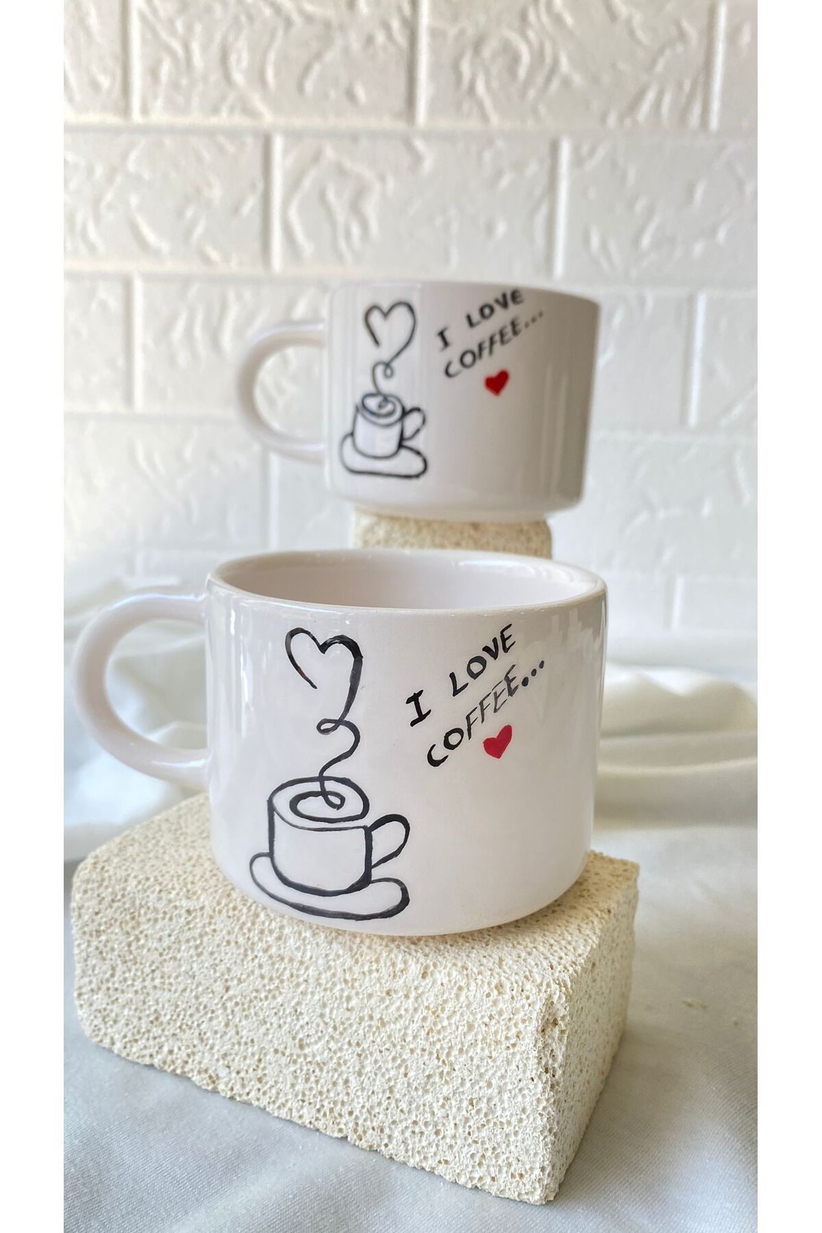 MERVEOKTAYSERAMİK El yapımı seramik I Love Coffee yazılı mug