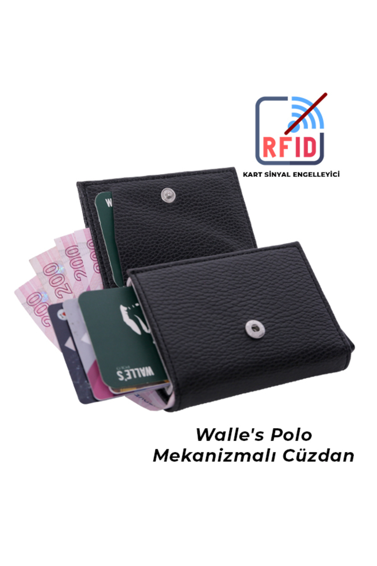 Walle's Polo-محفظة جلدية داكنة للجنسين مع آلية أوتوماتيكية لحماية Rfid وقفل سريع وحامل بطاقات 3