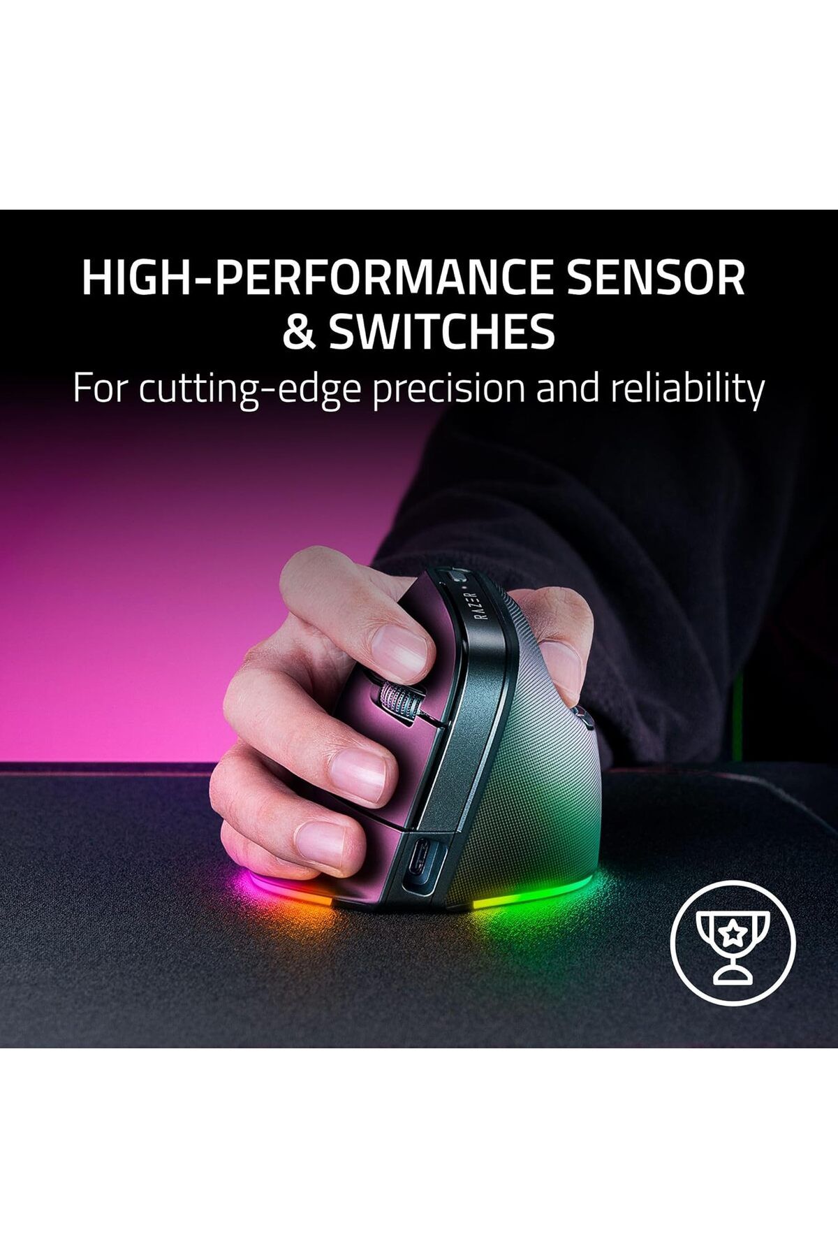 RAZER-Pro Click V2 Vertical Right-handed Vertical Ergonomic Wireless Mouse - Black 7