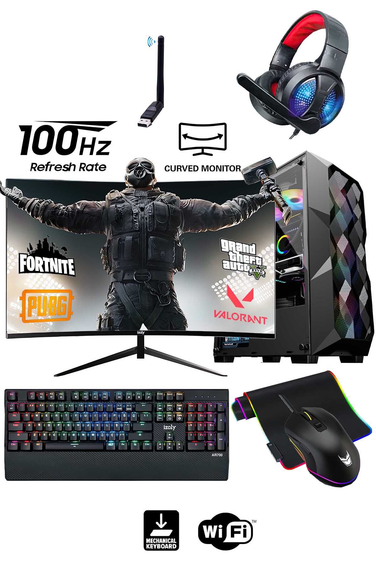 IZOLY Force X i5-10400F 16GB 512GB M.2 NVMe RX 580 8GB 24'' Oyuncu Masaüstü Bilgisayarı