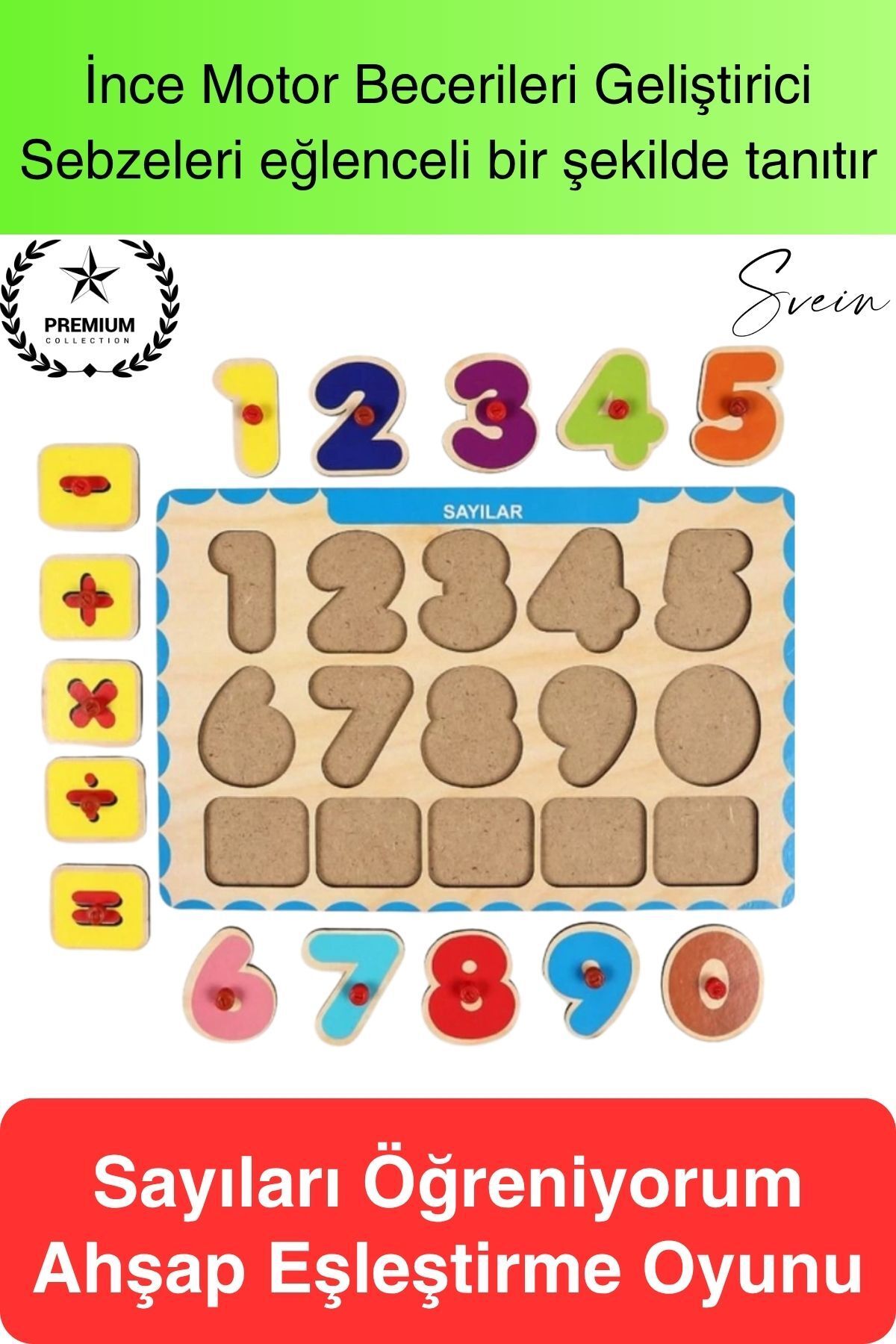 Svein Premium Sayılar Ahşap Bul Tak Puzzle Eğitici Oyuncak Zeka Geliştirici Tutmalı Motor Becerisi Gelişim
