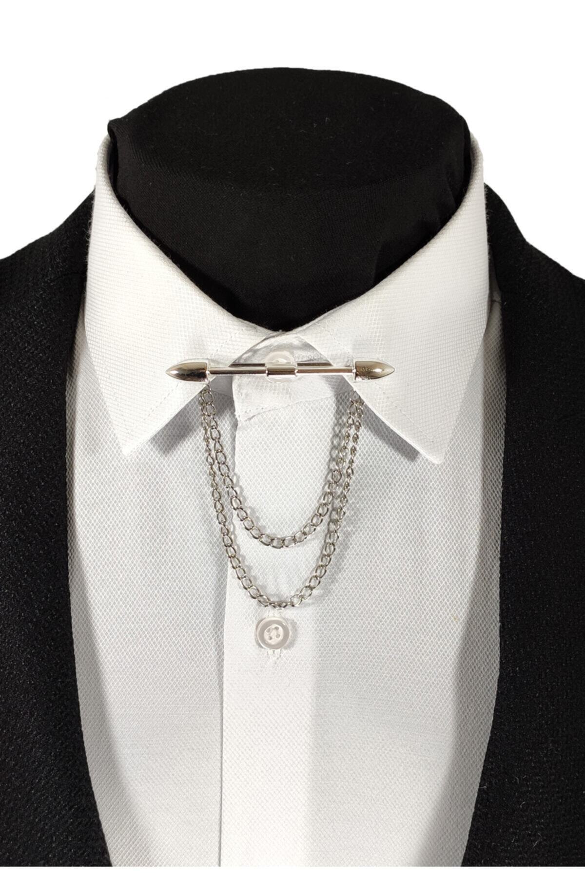 BLC Basic Line Co. Noblegrip Serisi Klipsli Gümüş Gri Metal Yaka Iğnesi Yaka Zinciri Tüm Gömleklere Uygun