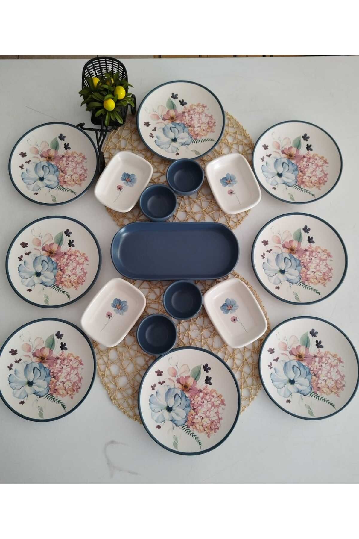 Keramika Takım Kahvaltı 17 Parça 8 Kişilik Blue Flowers