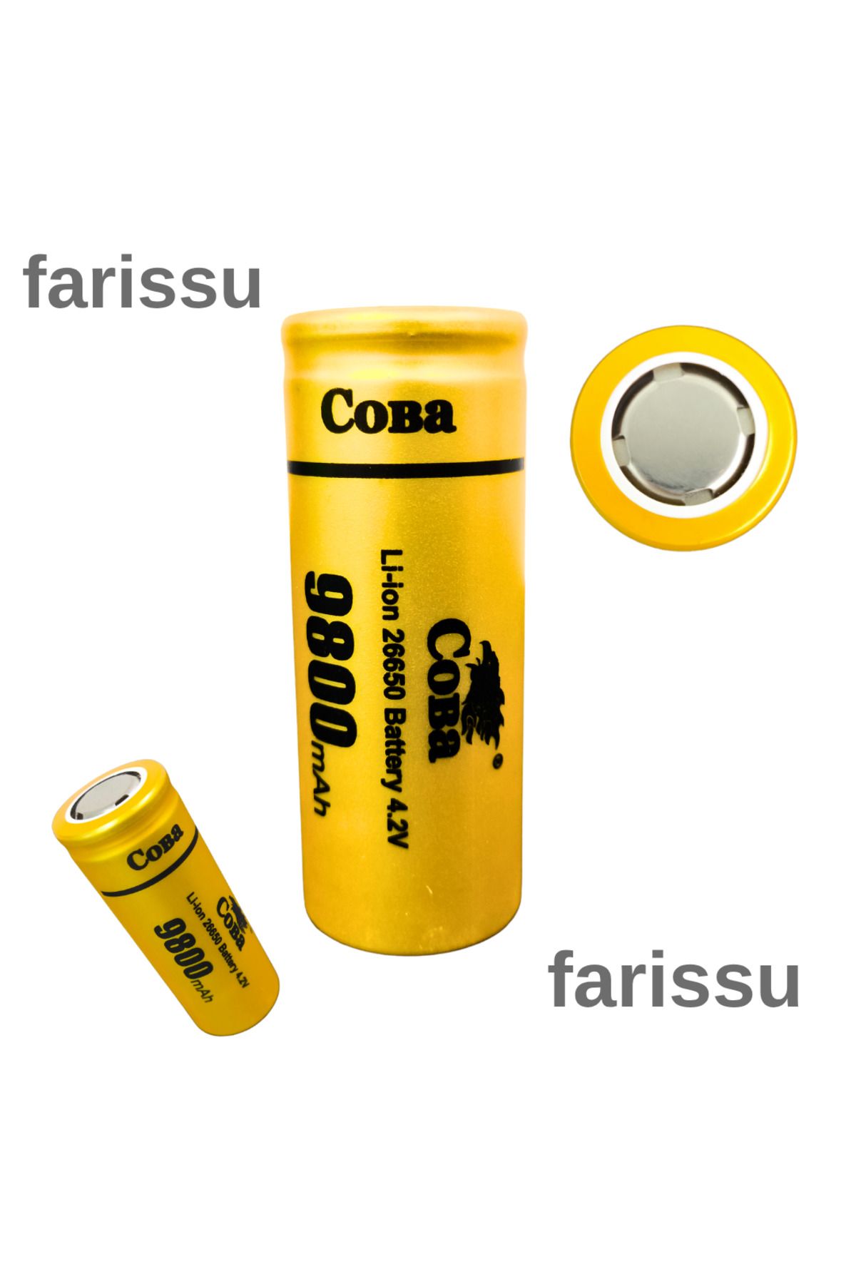 farissu Coba 26650 Şarjlı Pil 9800mAh 4.2V Li-ion – El Feneri Uyumlu