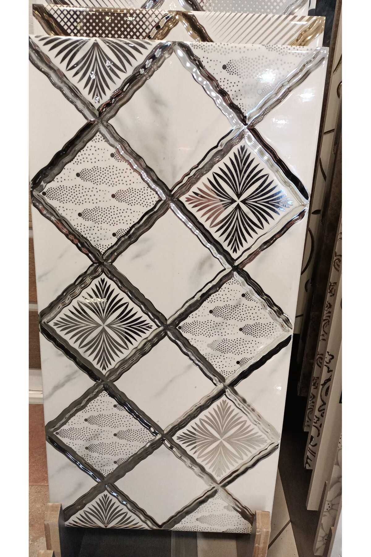 unidecor 30x60 Gümüş İşlemeli Duvar(Mutfak Tezgah Arası)Seramik(8 Adet) Dekor