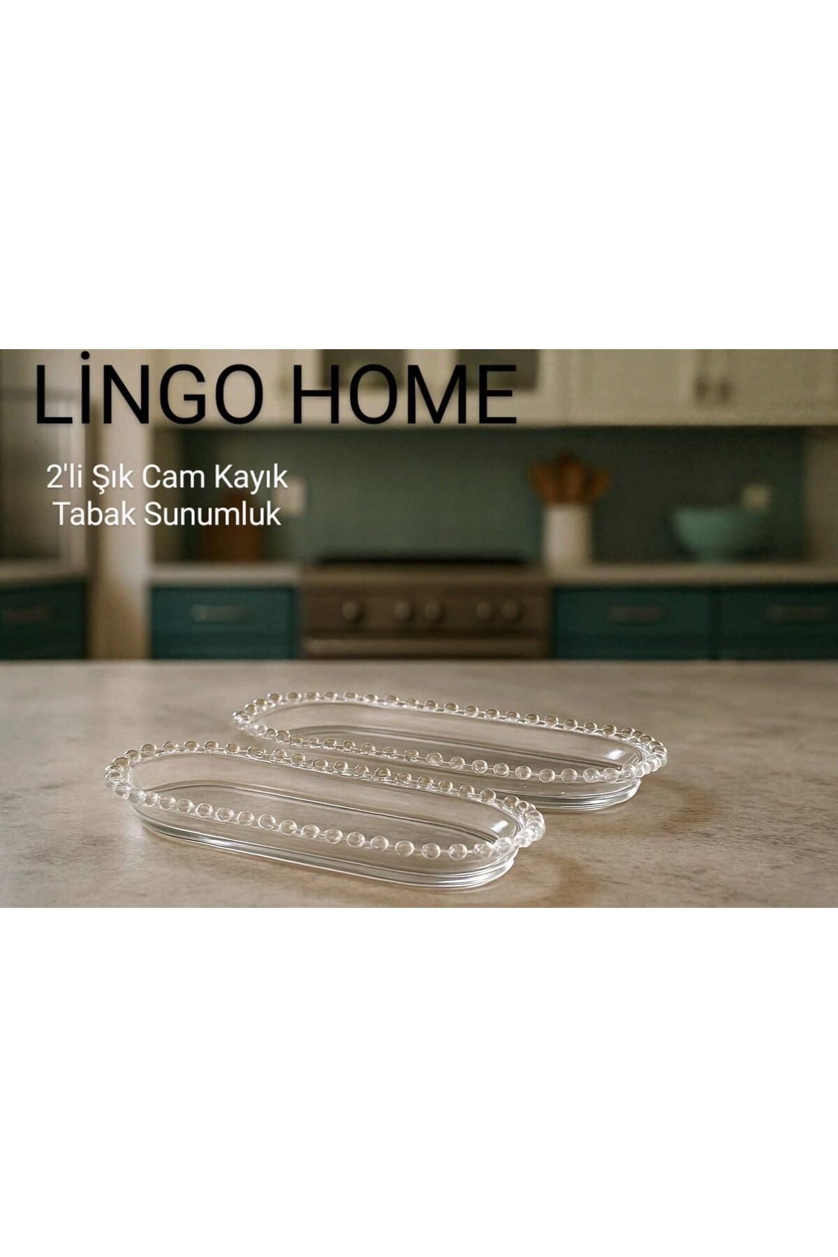 LİNGO HOME 2'li Cam Kayık Tabak - Çerezlik ve Sunum Kasesi