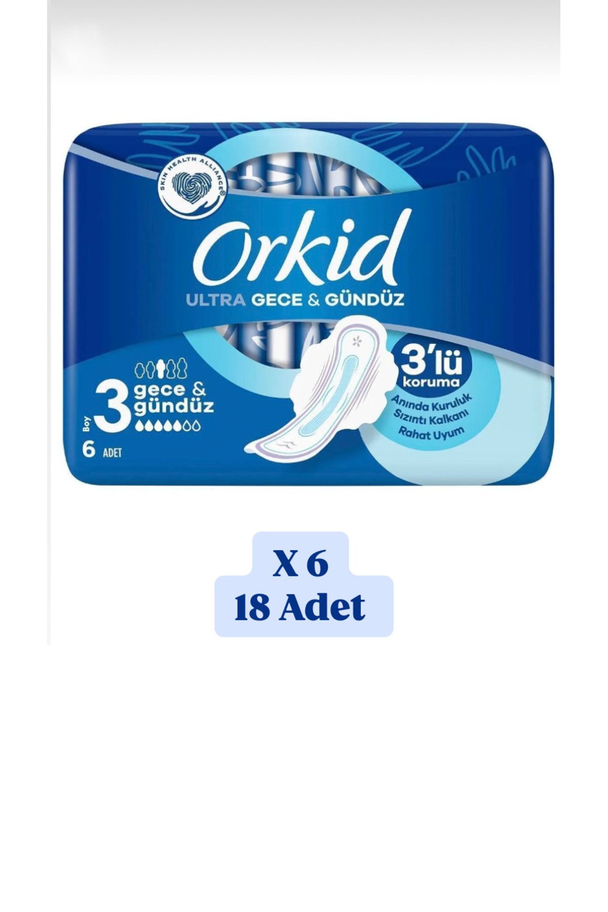 Orkid Hijyenik Ped Ultra 6'lı Gece & Gündüz X 3 - 18 Adet