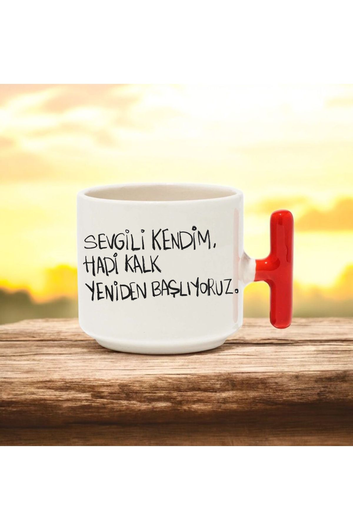 BB TRADE Sevgili Kendim Tasarımlı Kırmızı T Kulplu Seramik Baskılı Kupa Bardak 250 ML