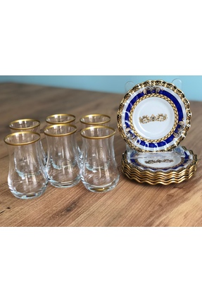 B&M Taç Desenli Kıvrımlı 6 Kişilik Çay Seti 12 Parça