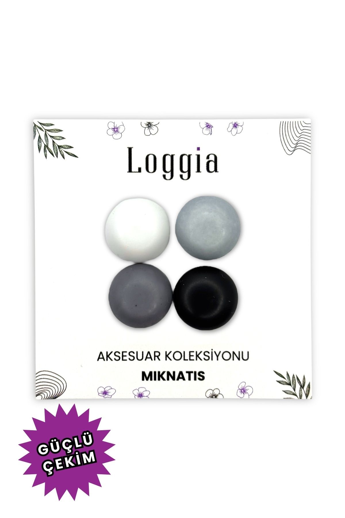 Loggia Eşarp Ve Şal Mıknatısı Soft 4lü Set - Başörtü Tutucu Kadın Tesettür Aksesuar Siyah Beyaz Gri Tonlar