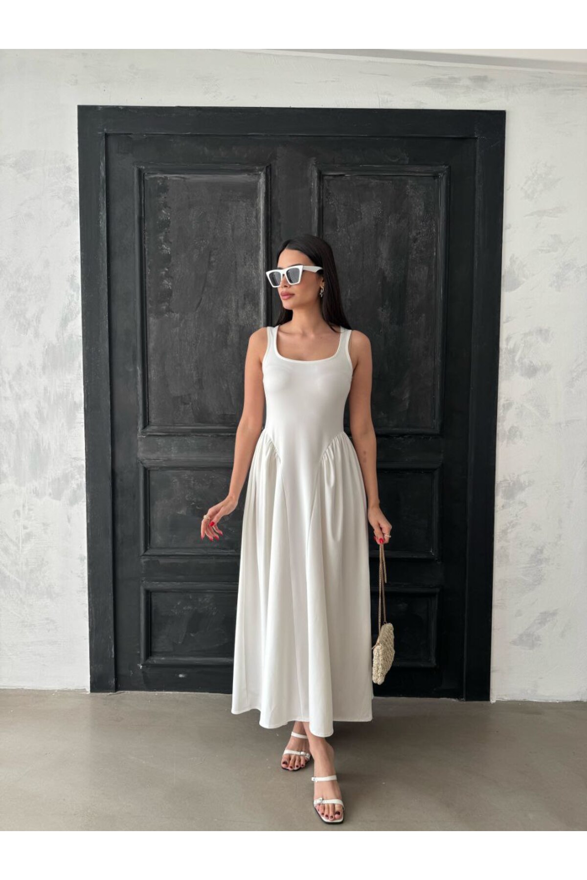 My Blog White Waist Detailed Dress - 4815