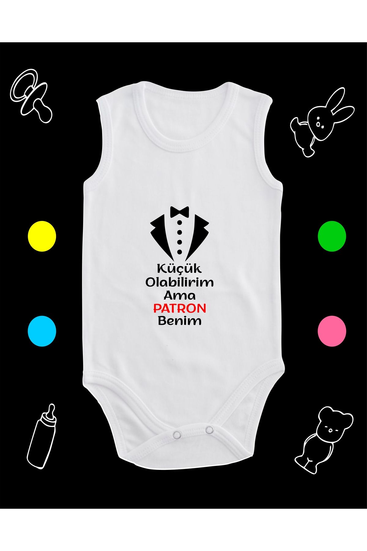 enmalife Pamuklu Küçük Olabilirim Ama Patron Benim Baskılı Penye Bebek Body Çıtçıtlı Badi Zıbın SMA131