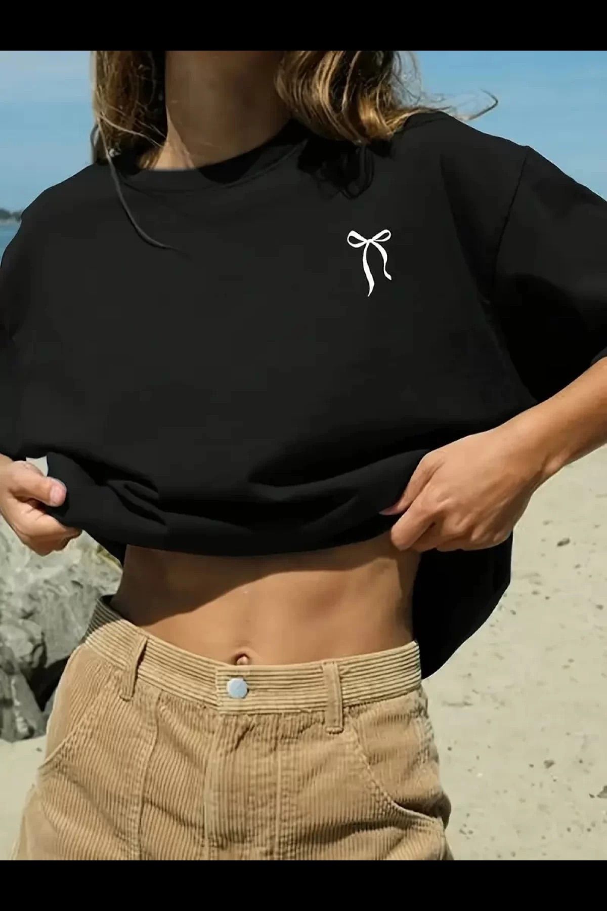 cakır and moniva Fiyonk Baskılı Oversize Kısa Kol t-shirt