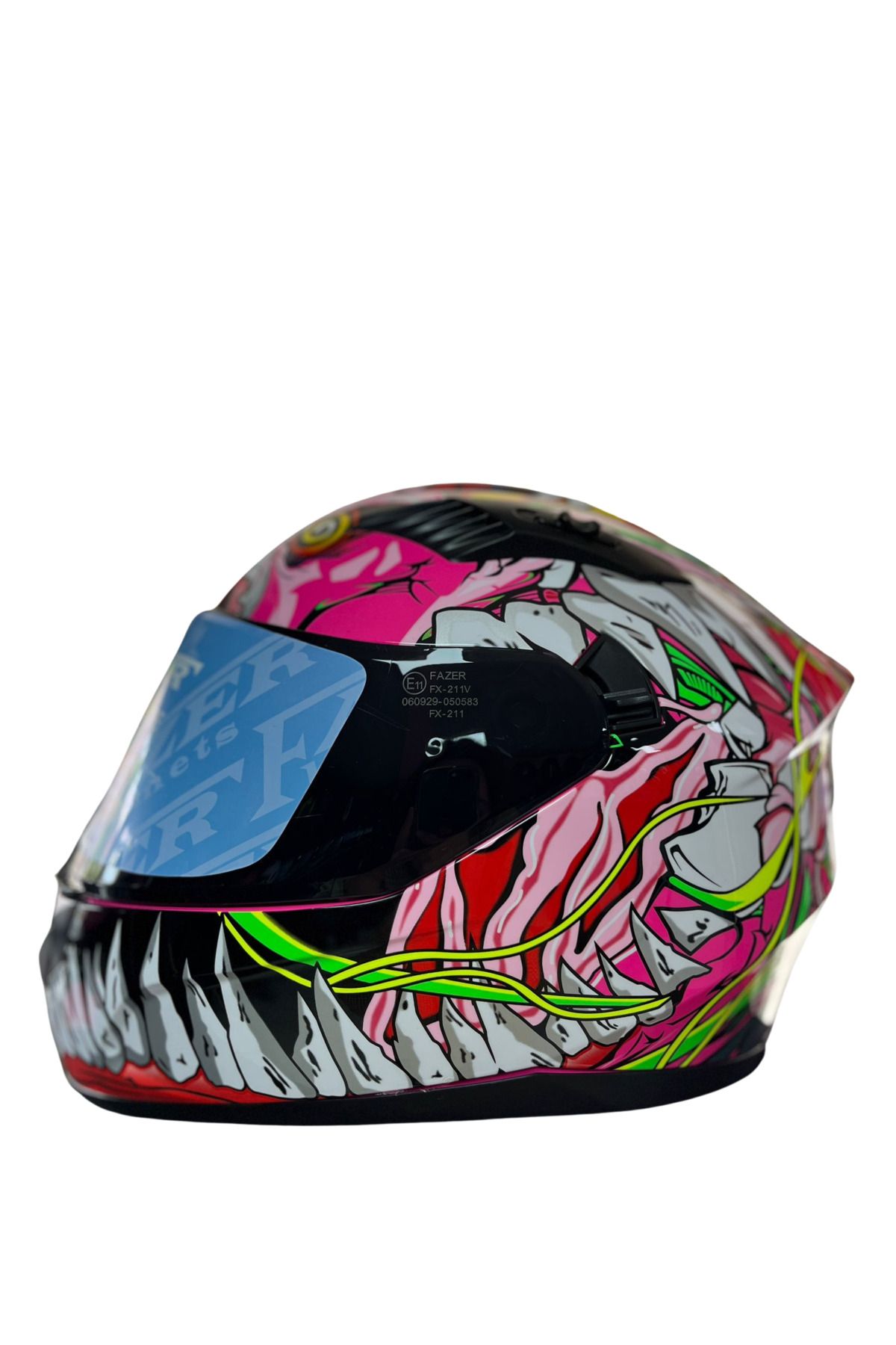 Tex Pembe Renkli Siyah Vizör Haidi Shinny Full Face Güneş Vizörlü Motosiklet Kaskı