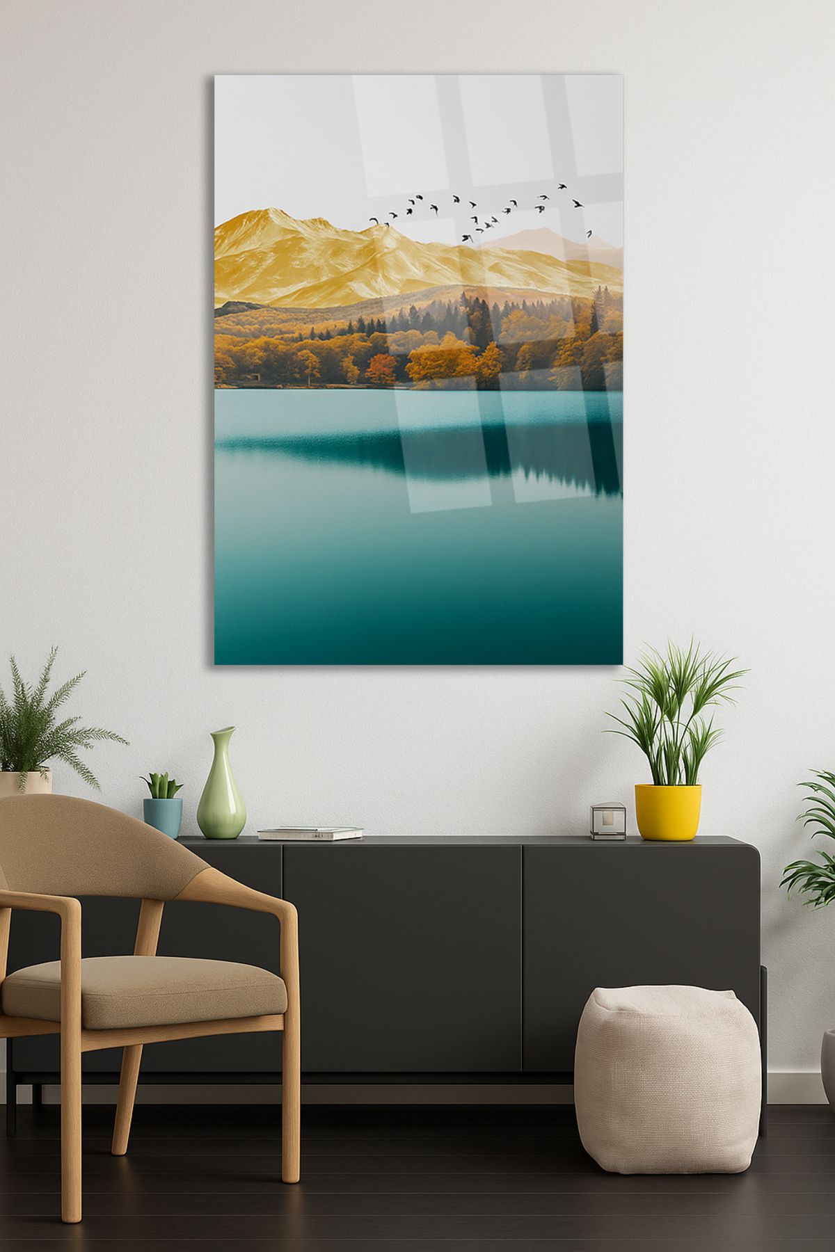 TAULART Altın Dağ Dikey Manzara Tablosu Kırılmaz Cam Tablo Modern Tablo Ev Hediyesi Tablo
