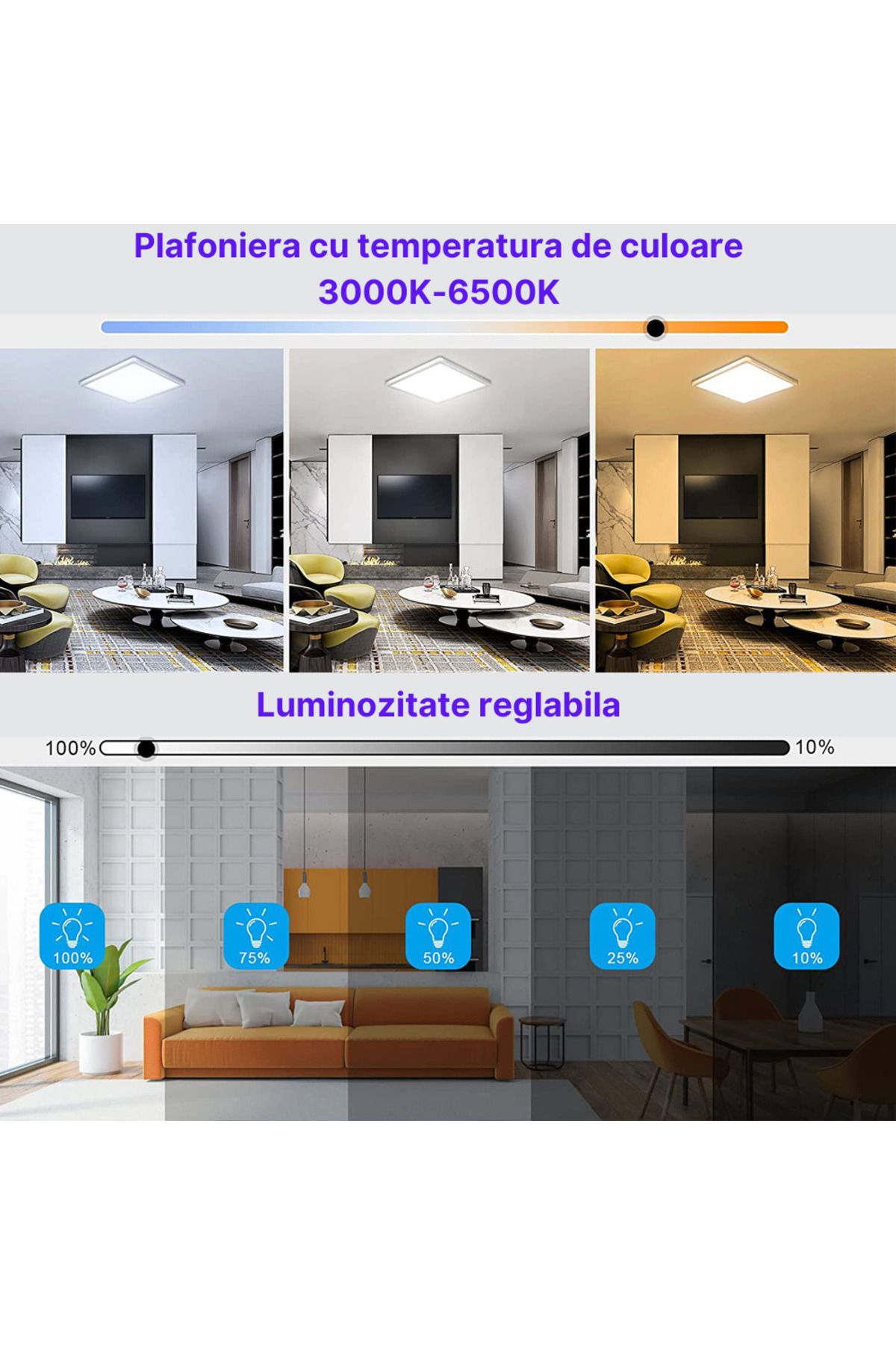MaGeCa-Intelligent LED Ceiling Light, RGB 24w, Adjustable Temperature and Light Intensity, Remote Control 7