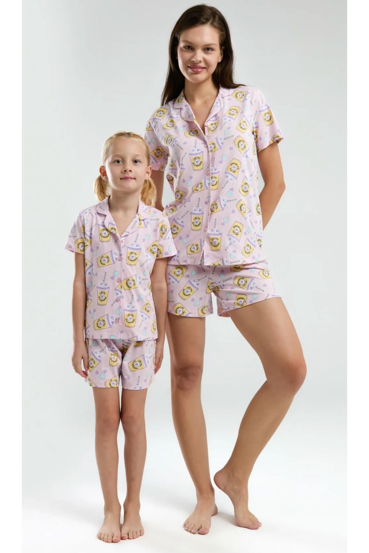 Rolypoly Anne-Kız, Pembe, Gömlek Yaka, % 100 Pamuk Pijama Takım ( ayrı ayrı fiyatlandırılır)