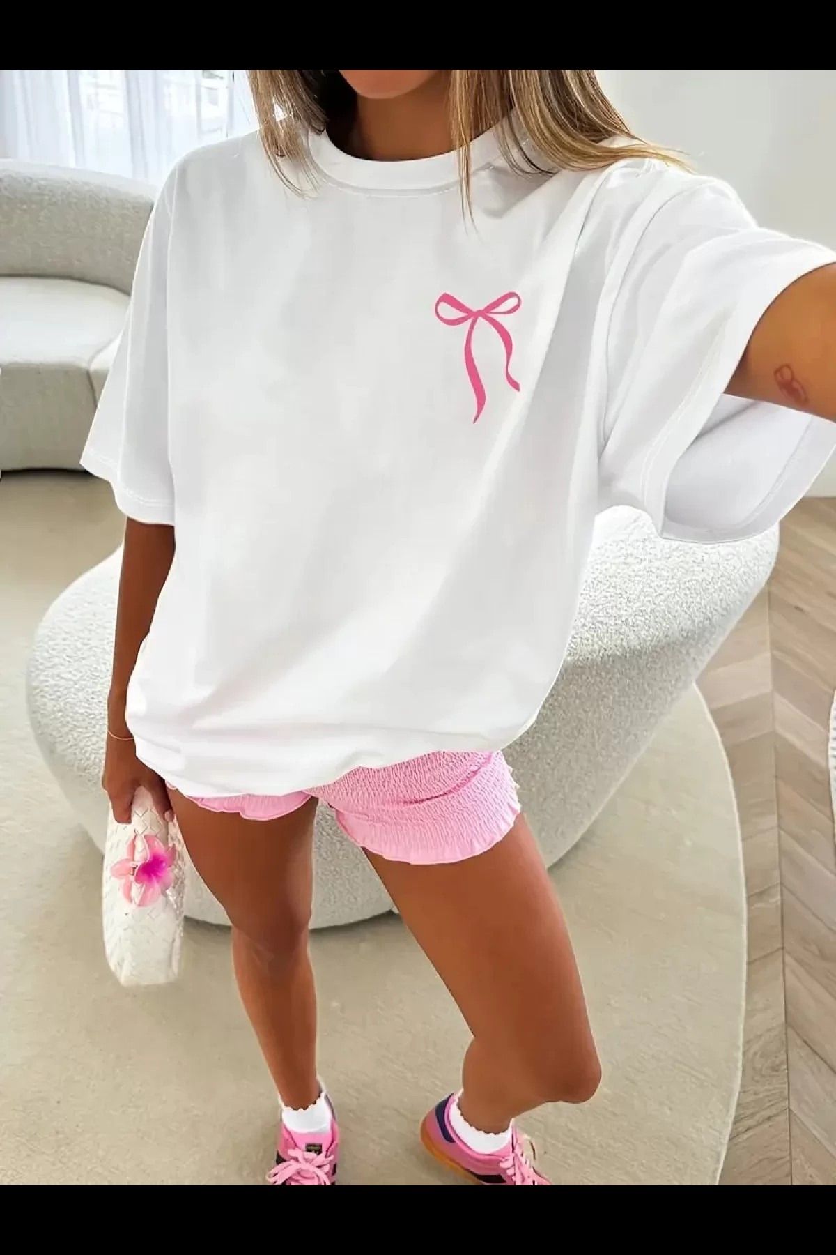 cakır and moniva Fiyonk Baskılı Oversize Kısa Kol t-shirt