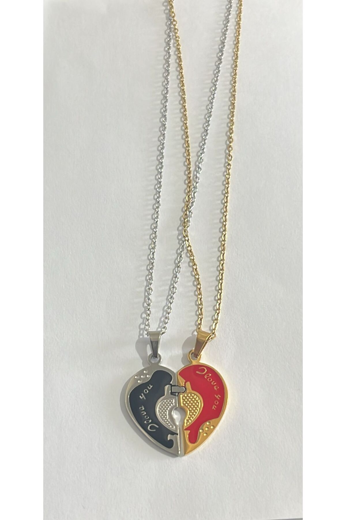 Esra Butik Hane Paslanmaz Çelik Anahtar & Kilit Tasarımlı Çift Kolyesi – "I Love You" Yazılı 2’li Sevgili Kolyesi