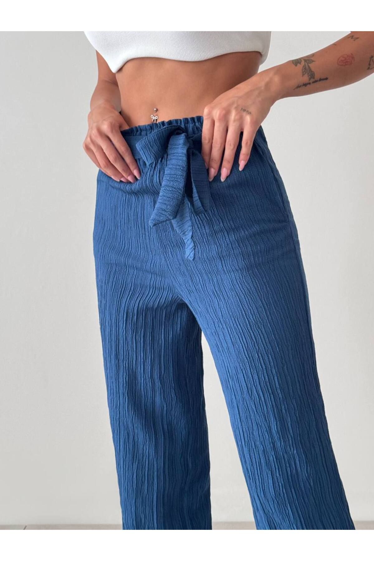 OYERGA MODA Kadın Beli Kuşaklı Rahat Pantolon