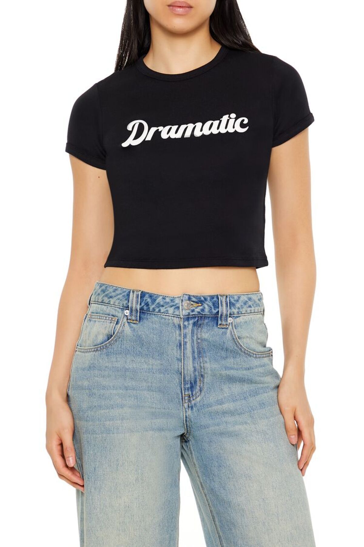 Forever 21 Dramatic Yazılı Baskılı Baby Tee Tişört
