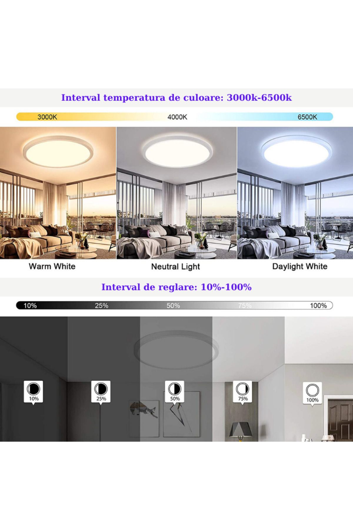 MaGeCa-Intelligent LED Ceiling Light, RGB 24w, Adjustable Temperature and Light Intensity, Remote Control 4
