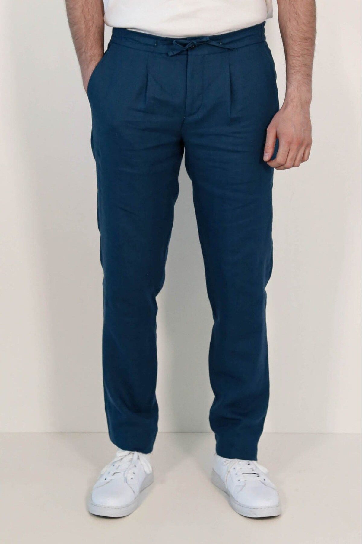 Velvarde KETEN JOGGER+İPLİ LASTLİKLİ PANT. K.MAVİ