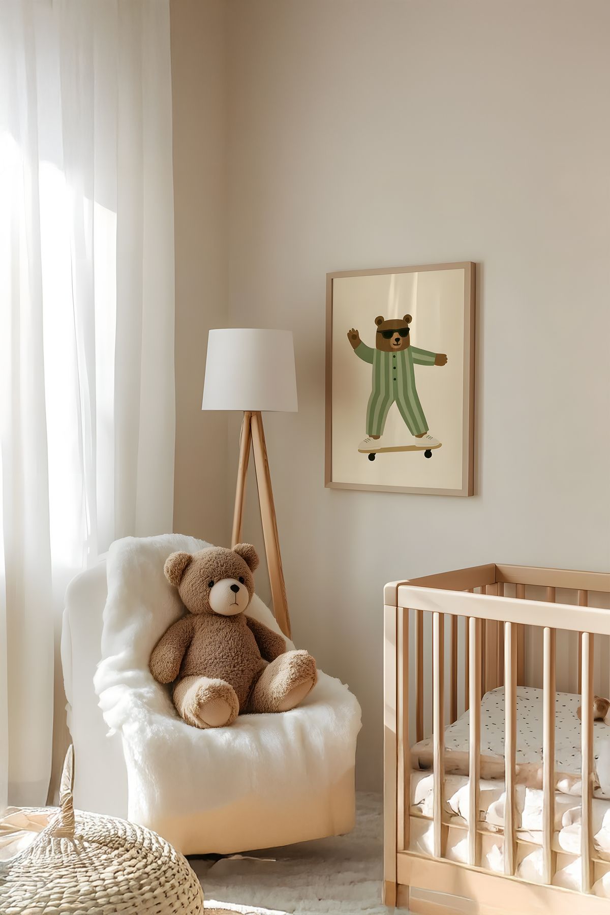 Home Kaykay Kayan Ayıcık İskandinav Çocuk Odası Dekorasyonu, Bohem Çocuk Odası Dekorasyonu Çerçvesiz