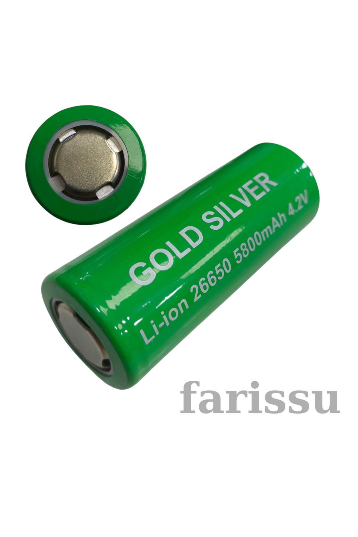 farissu Gold Silver 26650 5800mAh 4.2V Li-ion Şarjlı Pil – El Feneri Uyumlu
