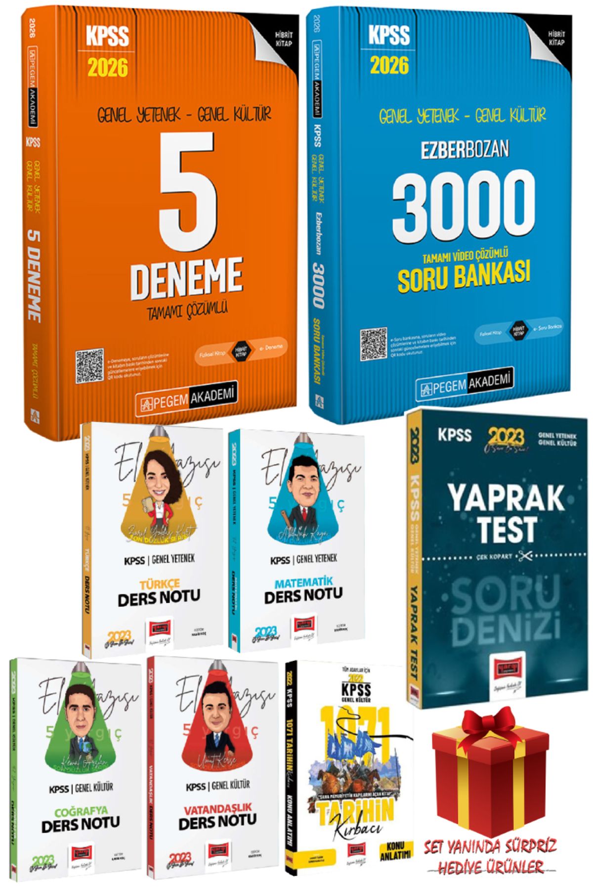 Pegem Akademi Yayıncılık 2026 Pegem KPSS 5 Deneme+2026 Pegem KPSS Ezberbozan 3000 Soru Bankası+GYGK Ders Notu Seti+Yaprak